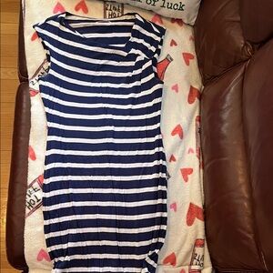 Calvin Klein Blue and White Striped Midi Dress